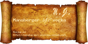 Mansberger Jávorka névjegykártya